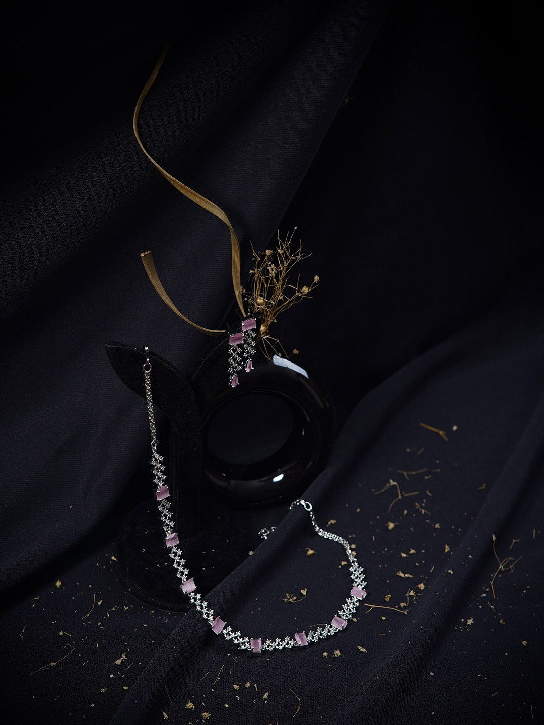 Gemron Jewel Rhodium-Plated American Diamond Jewellery Set