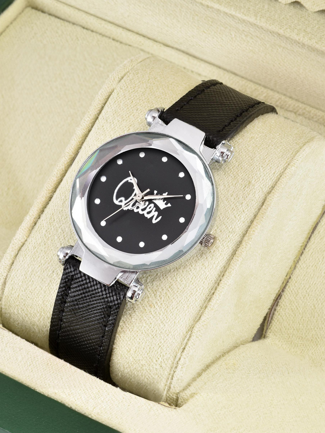 CSAMON Women Printed Leather Analogue Watch Queen_Black_Lether Black Heart