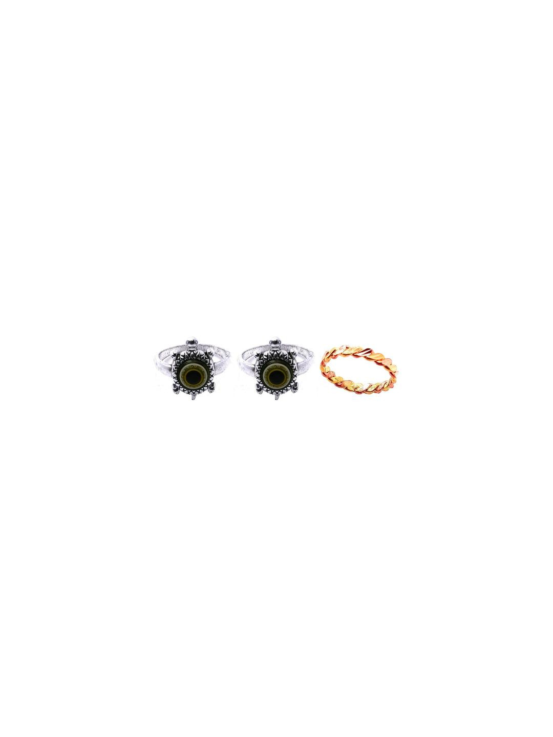 Dynamic Retail Global Set of 3 Rings for Men & Women, Black-Gold Alloy Ring ()