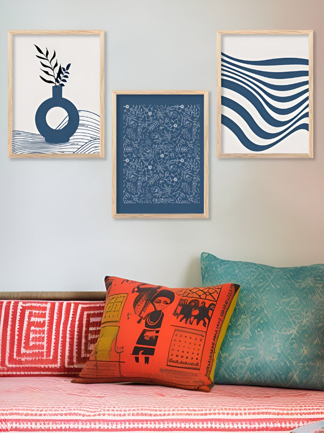 Kotart 3 Pieces Blue And White Abstract Wood Wall Arts