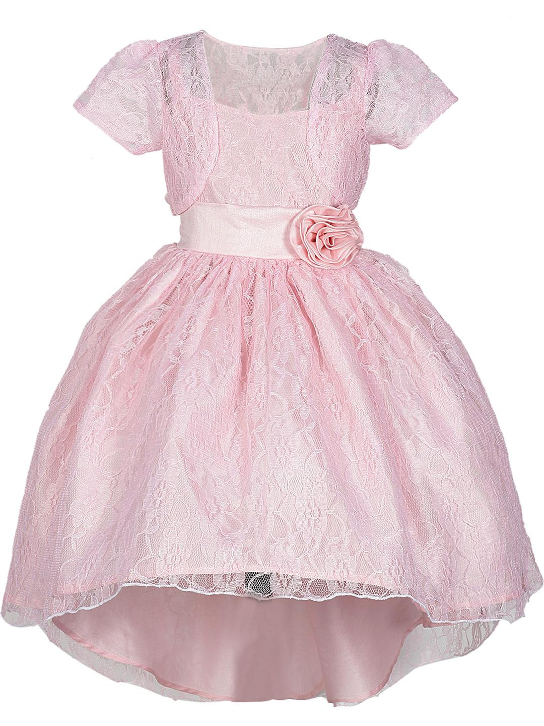 Shahina Fashion Girls Self Design Floral Detail Hight Low Hem Lace Fit & Flare Dress