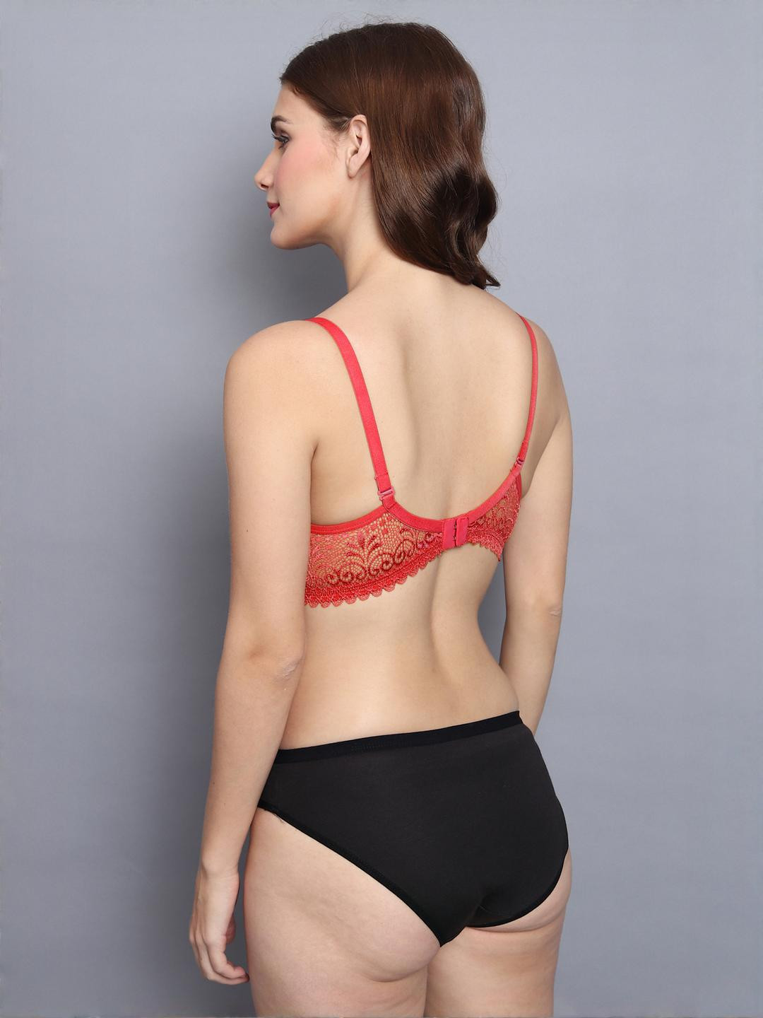 Women Red Cotton Blend Bra Panty Set for Lingerie Set Undergarments Pack of 1