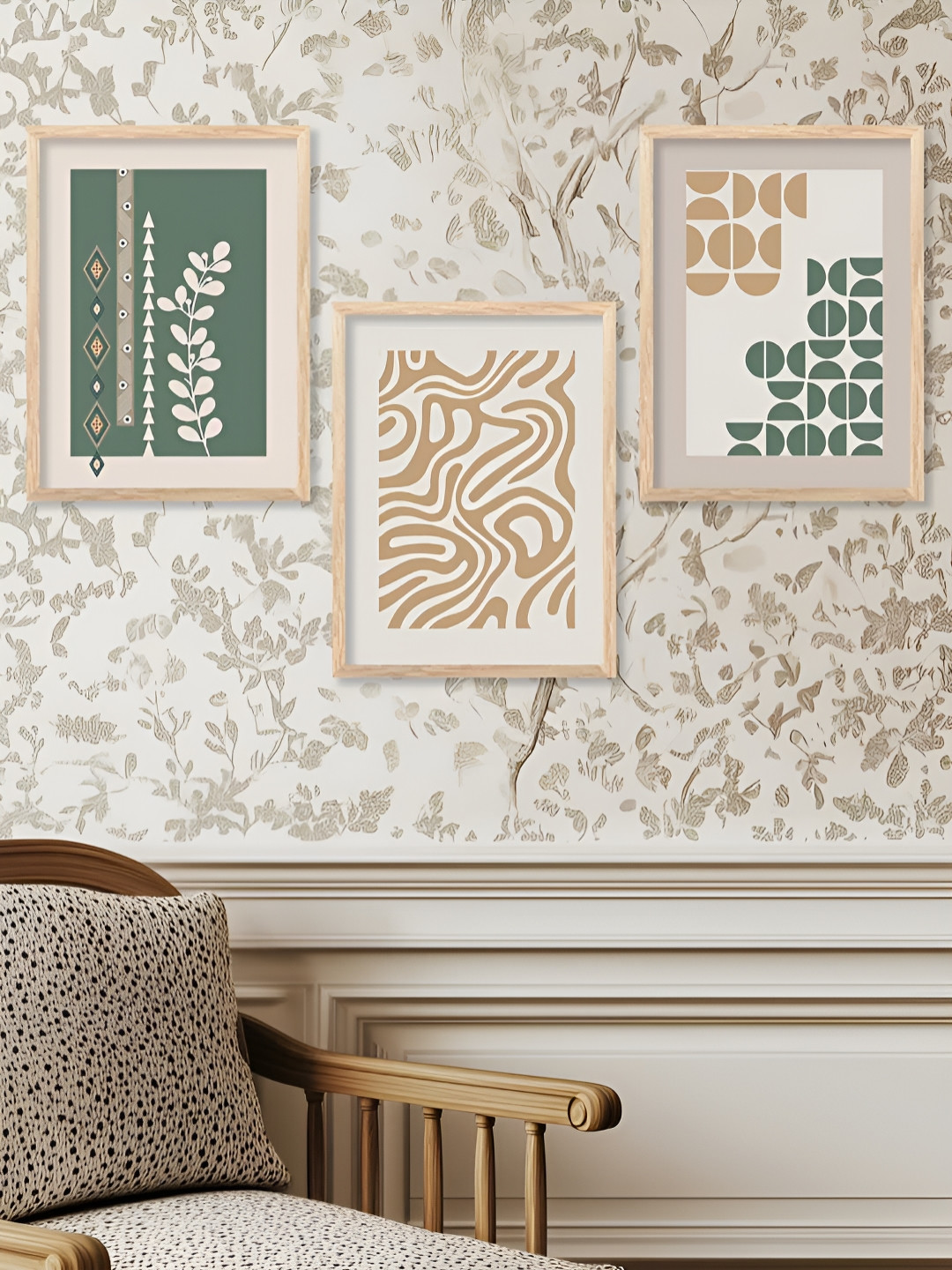 Kotart Brown, White & Grey 3 Pieces Abstract Wooden Wall Arts