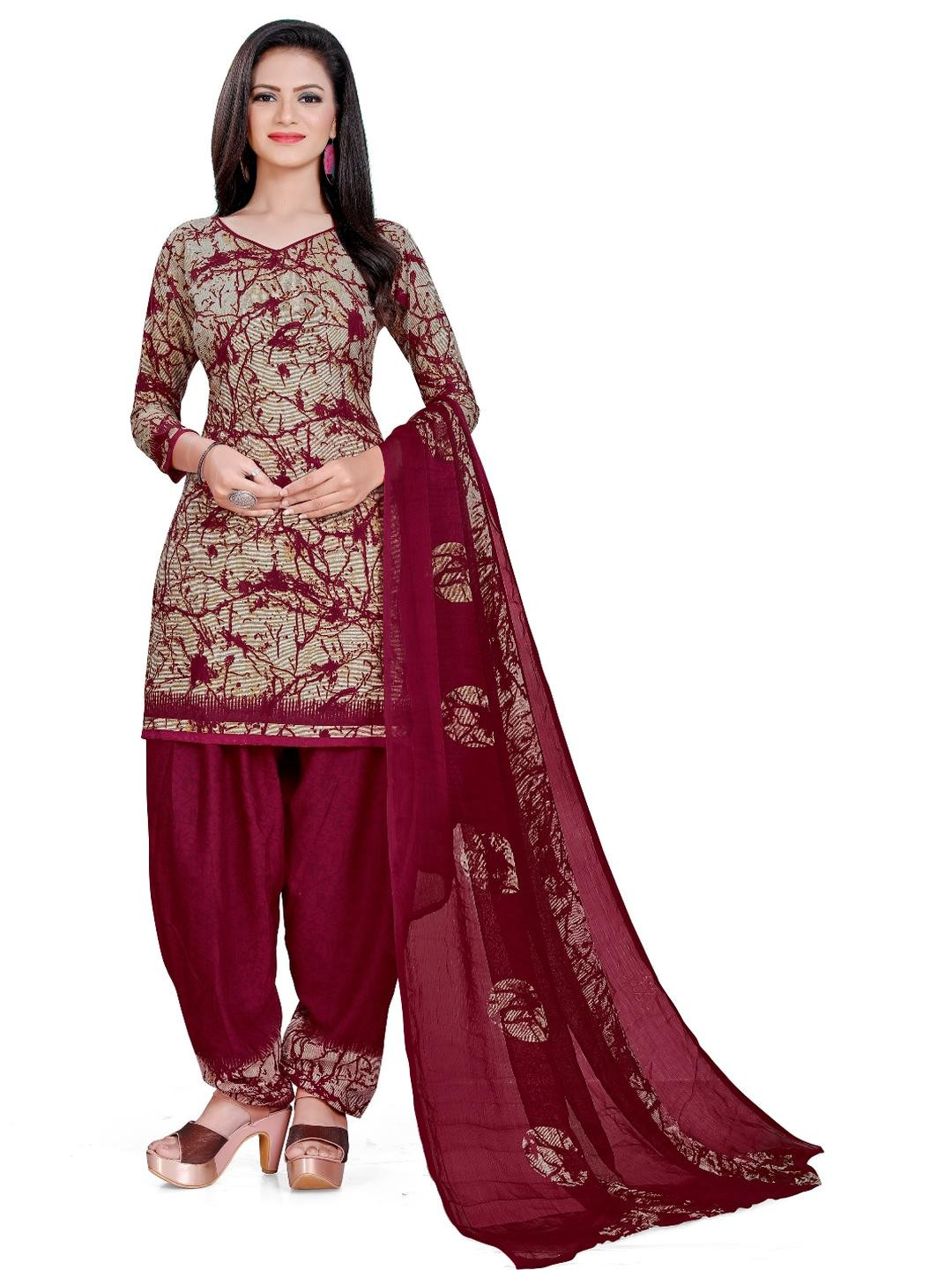 Unstitched Printed Cotton Blend Kurta & Patiyala Dress Material with Dupatta