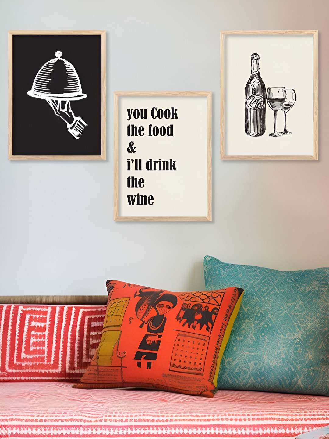 Kotart Brown & White 3 Pieces Wooden Abstract Restaurant Painting Wall Arts