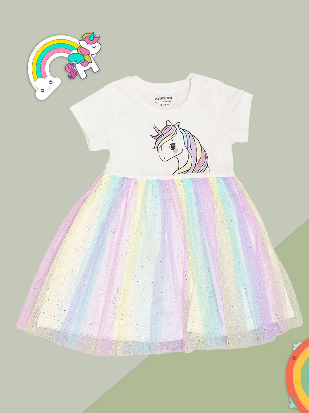 Pantaloons Baby Girls Graphic Print  Candy Stripes Fit & Flare Cotton Dress