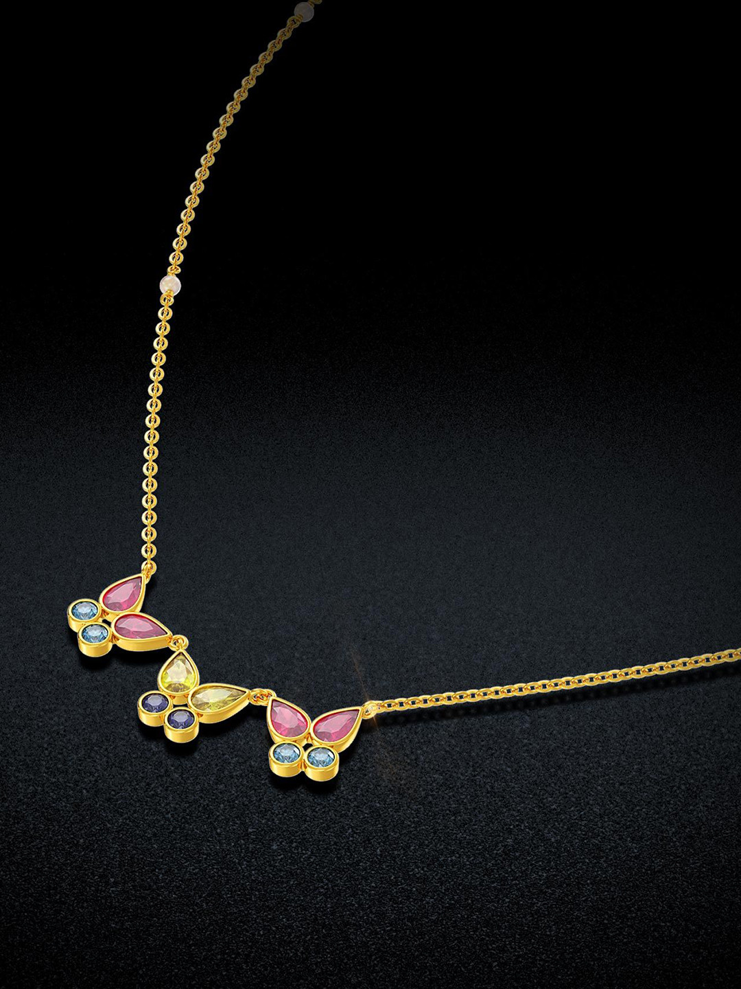 Joyalukkas Women 22 Kt Yellow Gold Radiant Triple Butterfly Gold Necklace