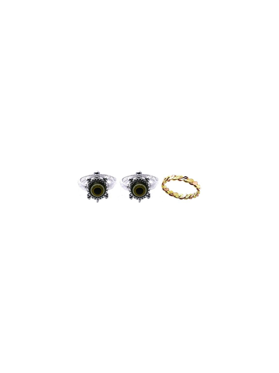 Dynamic Retail Global Set of 3 Rings for Men & Women, Black-Gold Alloy Ring ()