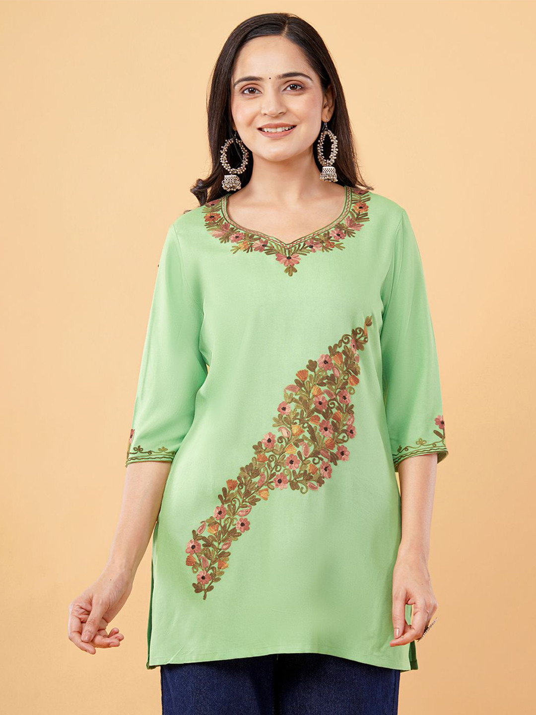 Kala Maison Women Aari Embroidered Indie Florals Kurti