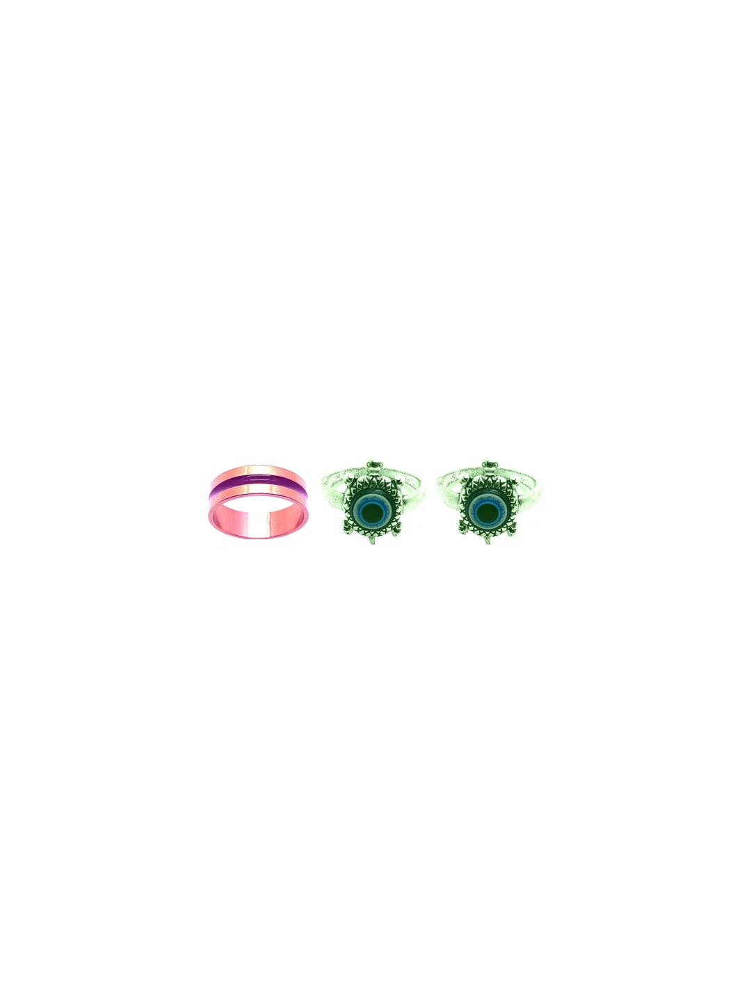 Dynamic Retail Global Set of 3 Rings for Men & Women, Green-Pink Copper Ring ()