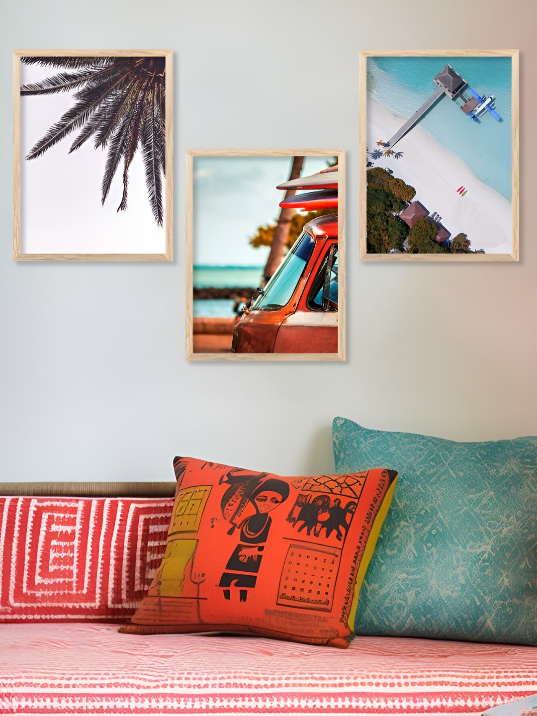 Kotart White & Blue 3 Pieces Beach Wooden Wall Arts