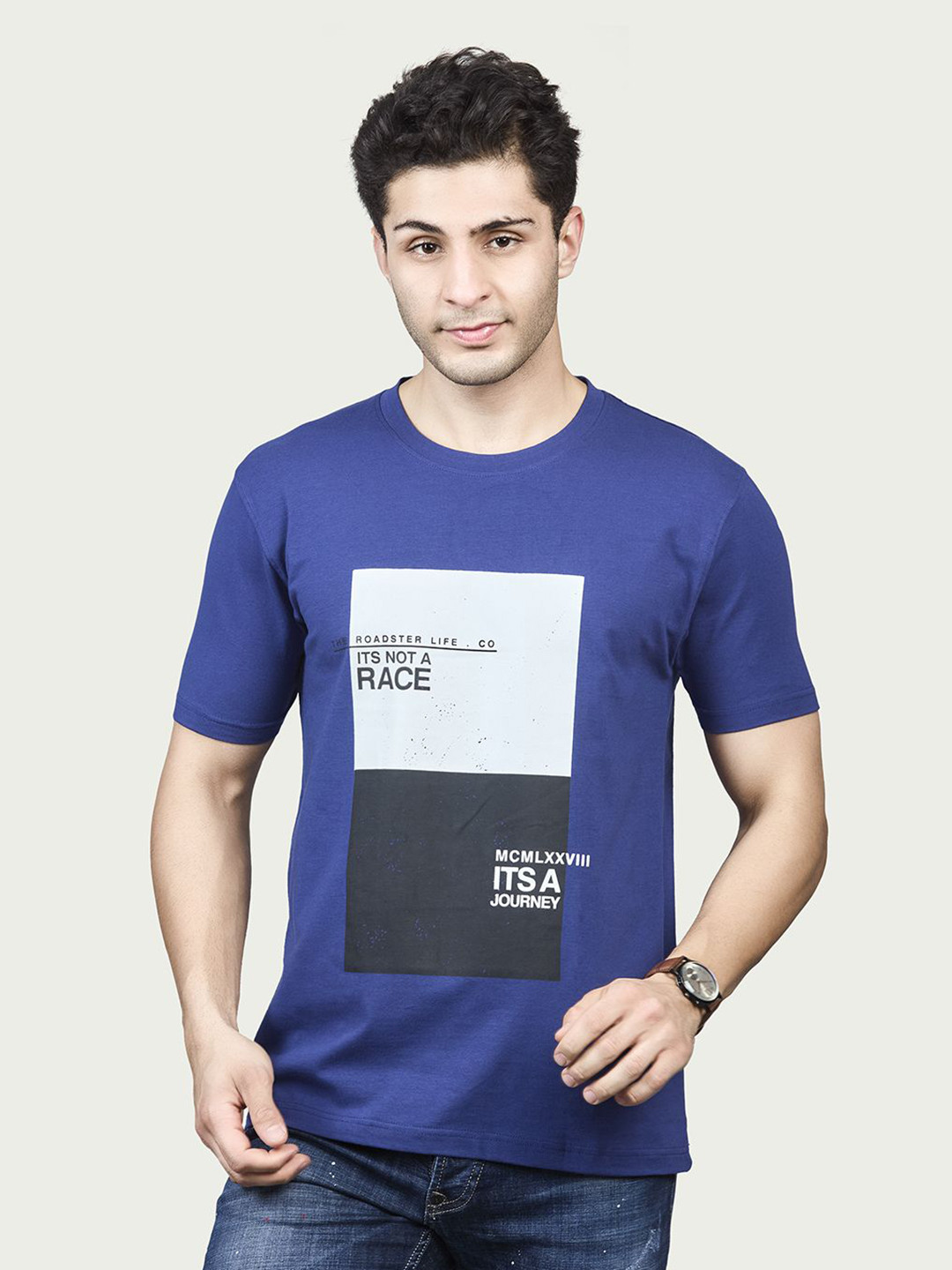 BE POSITIVE Men Typography Printed Regular Fit Round Neck Stretch Cotton T-shirt