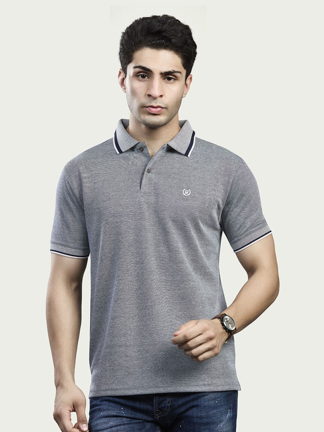 BE POSITIVE Men Polo Collar Brand Logo Print T-shirt