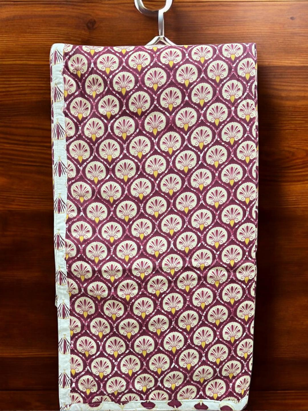 Reversible Soft Cotton Dohar Set for Single Bed, 90x60 Inches, Burgundy-White Floral Print, 2 Pieces