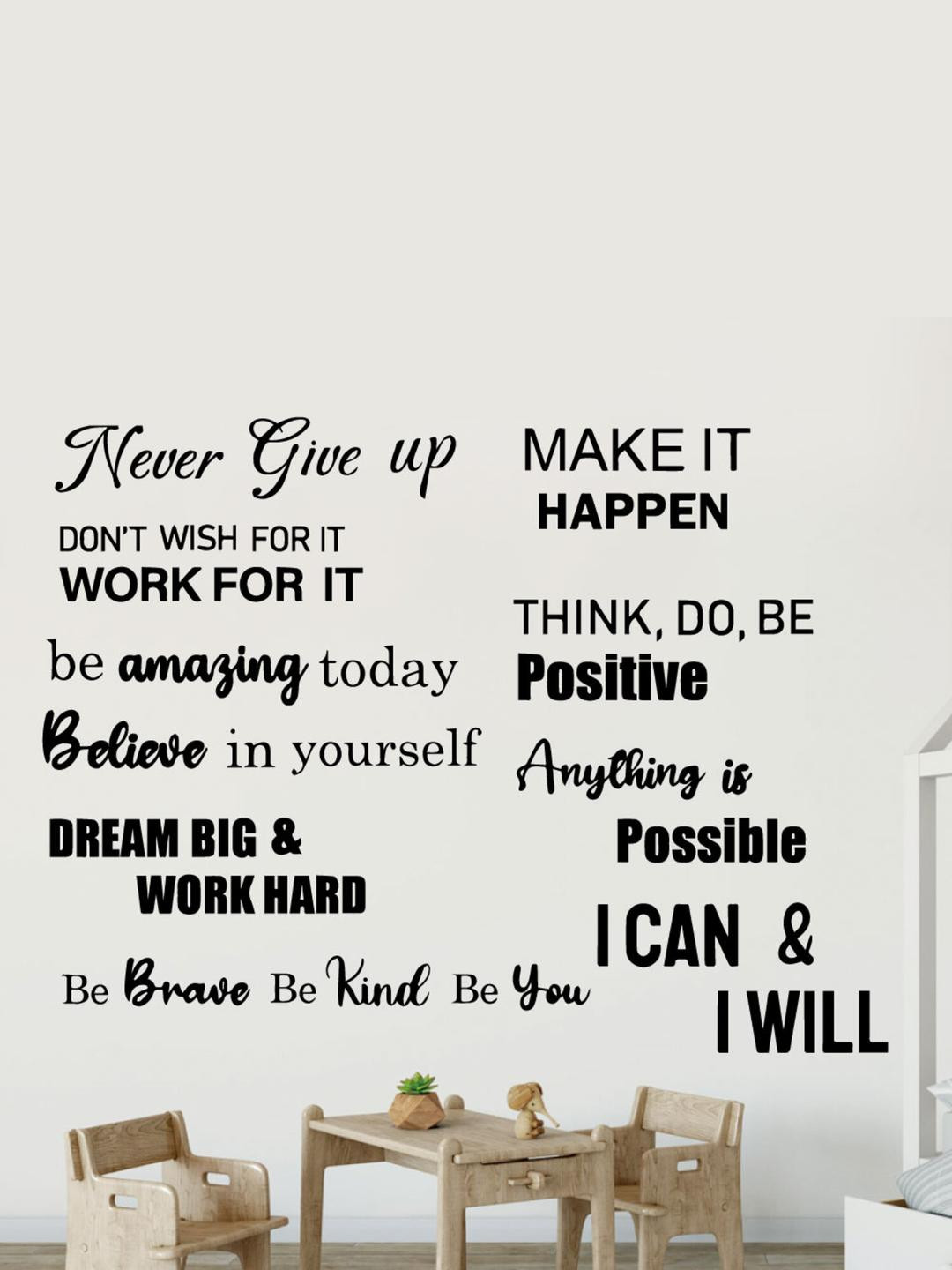 INDIAN ROYALS Set of 10 Black Motivational Quotes Wall Stickers