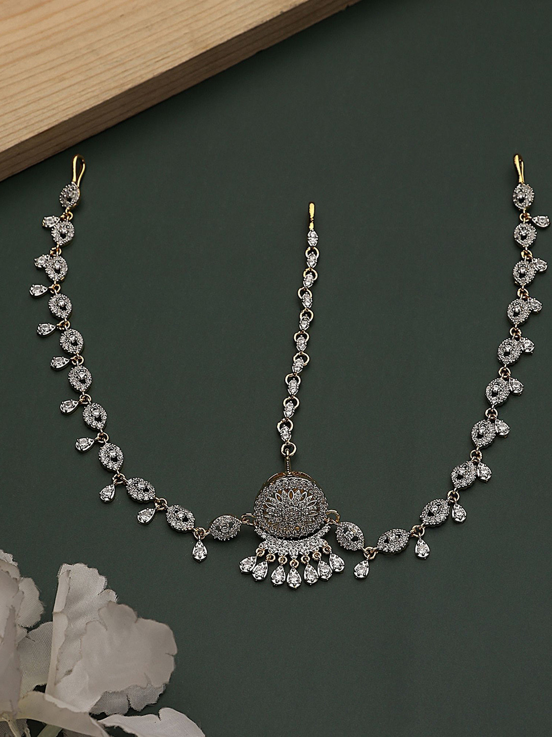 Opal Touch Gold-Plated American Diamond Studded Matha Patti Head Jewellery