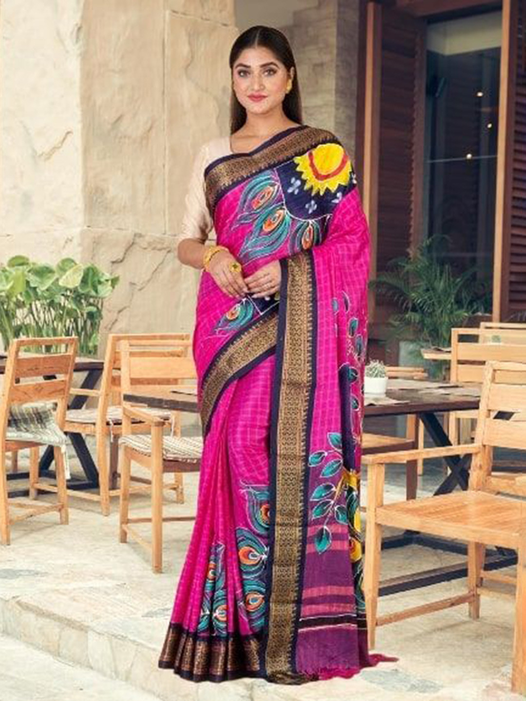 HOUSE OF ARLI Floral Painted Zari  Saree