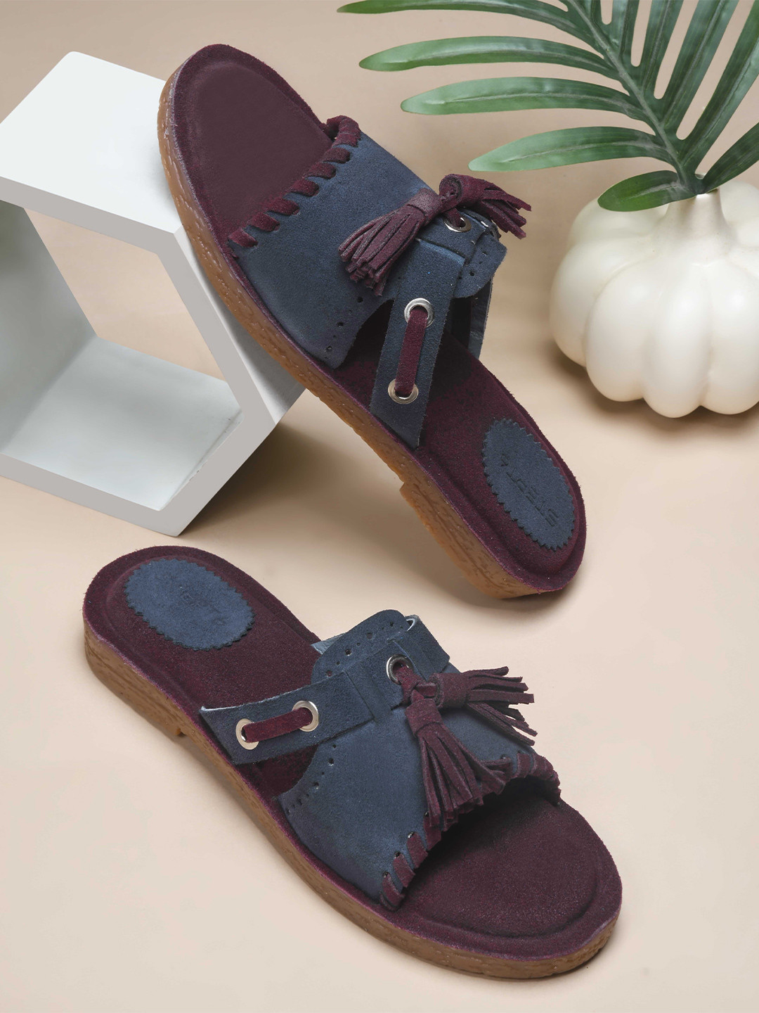 STEPT6 Women Soft Suede Tassel with Cushioned Insole & Anti-Skid Open Toe Flats