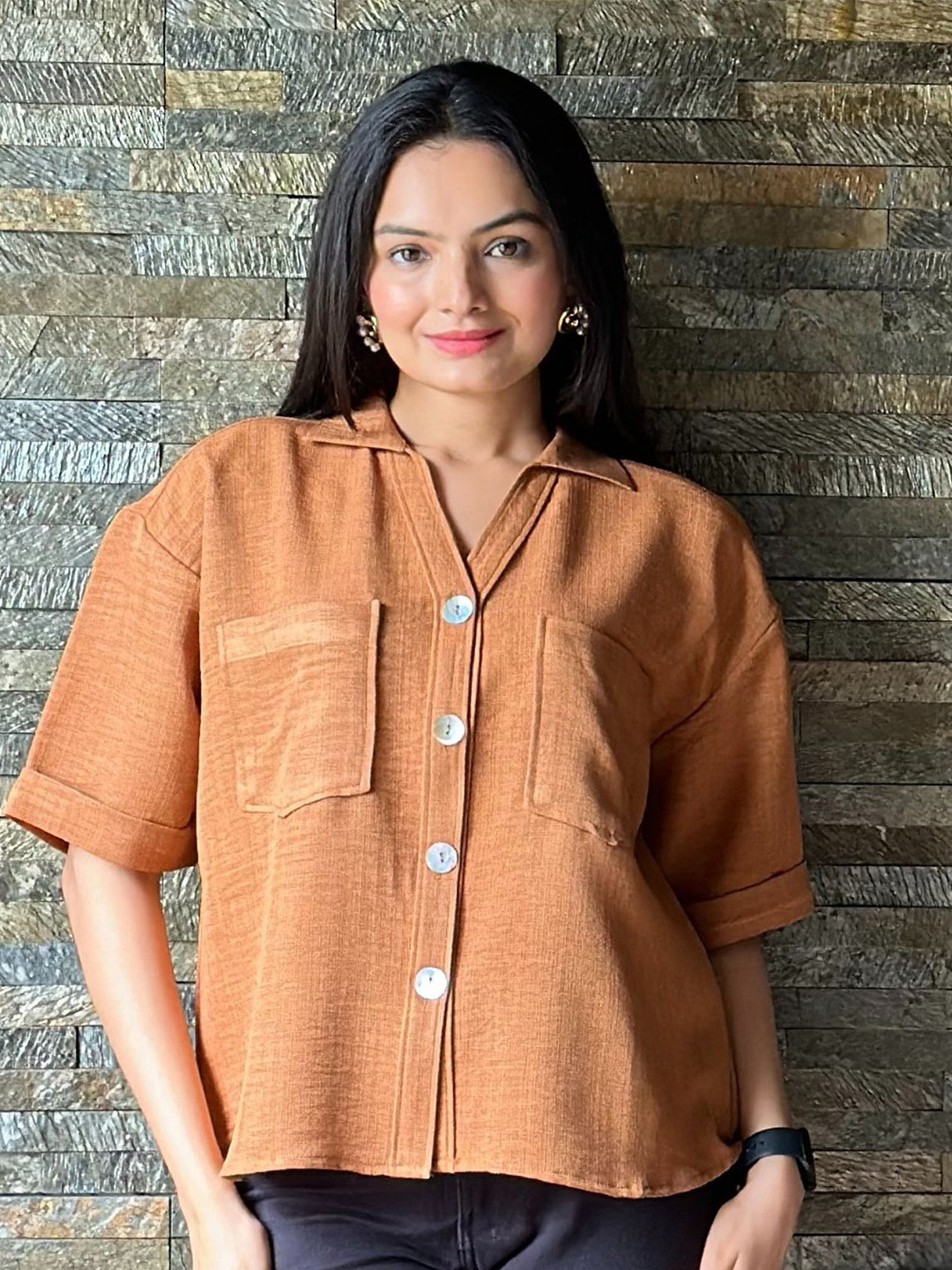 J Turritopsis Women Cotton Relaxed Fit Pocket Detailing Casual Shirt