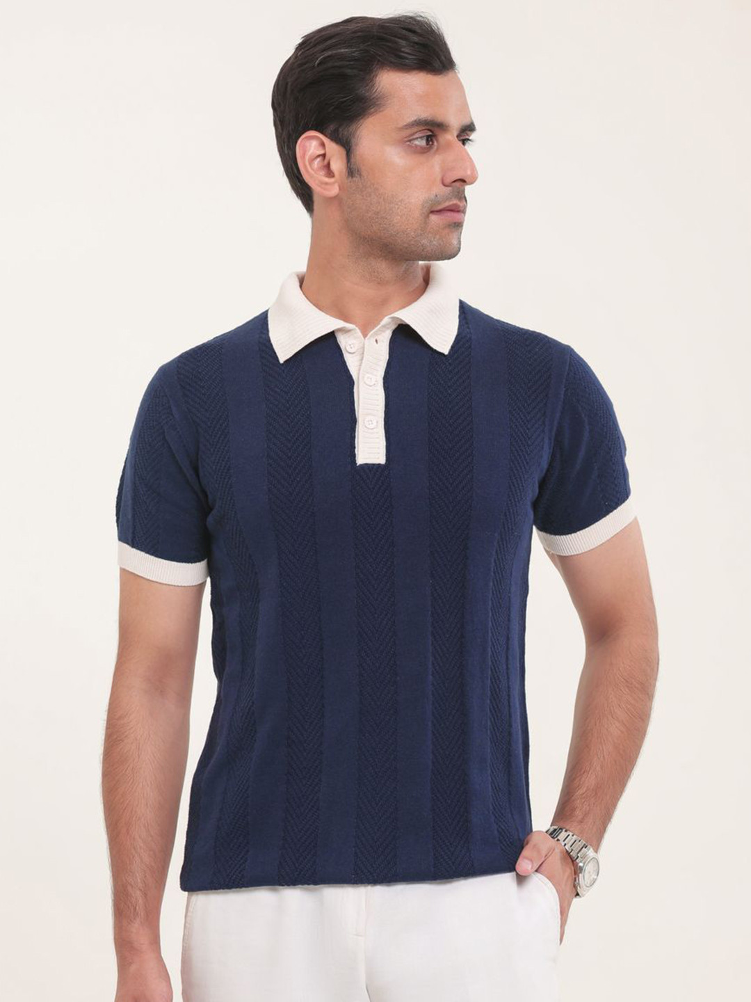 Blosky Cedar Iris Men Self Design Regular Fit Polo Collar T-shirt