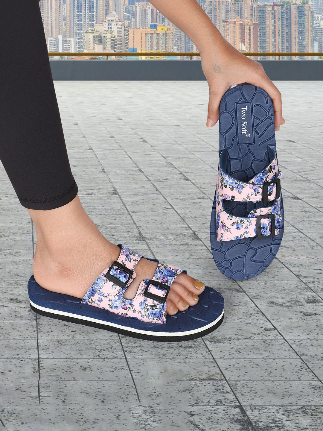 TWO SOFT Floral Printed Flip-Flops