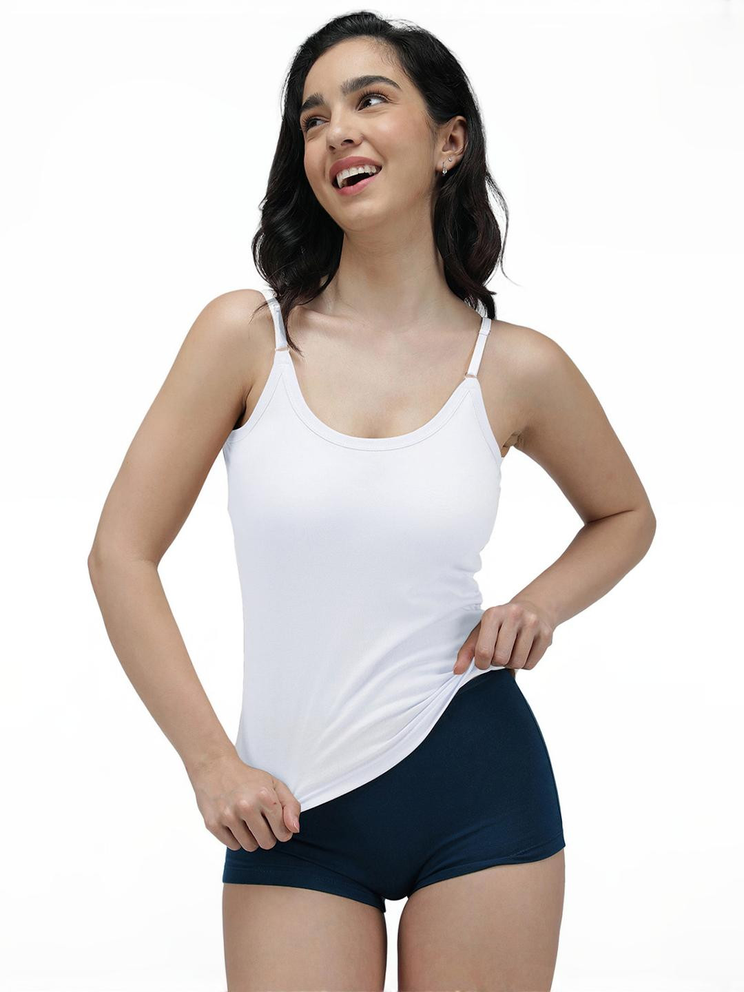 Amul Comfy Women's Cotton White Plain/Solid Slips with Adjustable Straps - Pack of 10