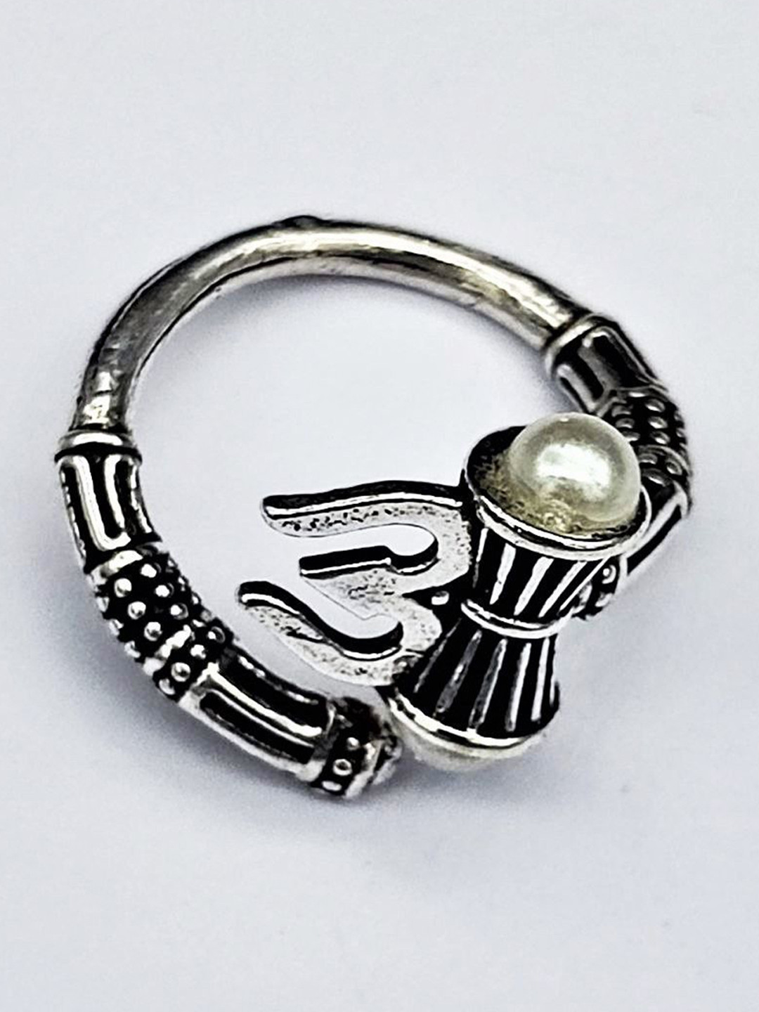 Yash Jewels Emporiums Silver-Plated Beaded Om Damroo Adjustable Finger Ring