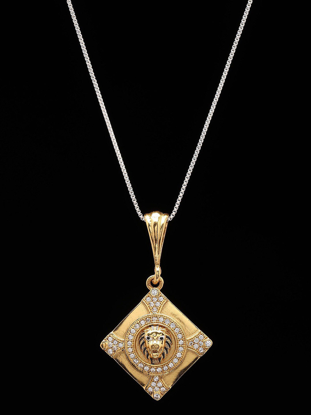 Exotic India Kite Shaped Lion Artificial Stones Studded Pendant