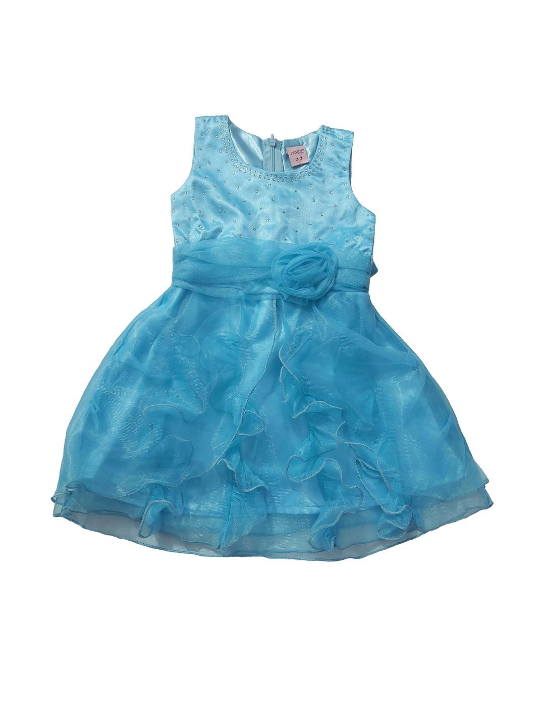 Shahina Fashion Girls Self Design Stone Detailed Net Fit & Flare Dress