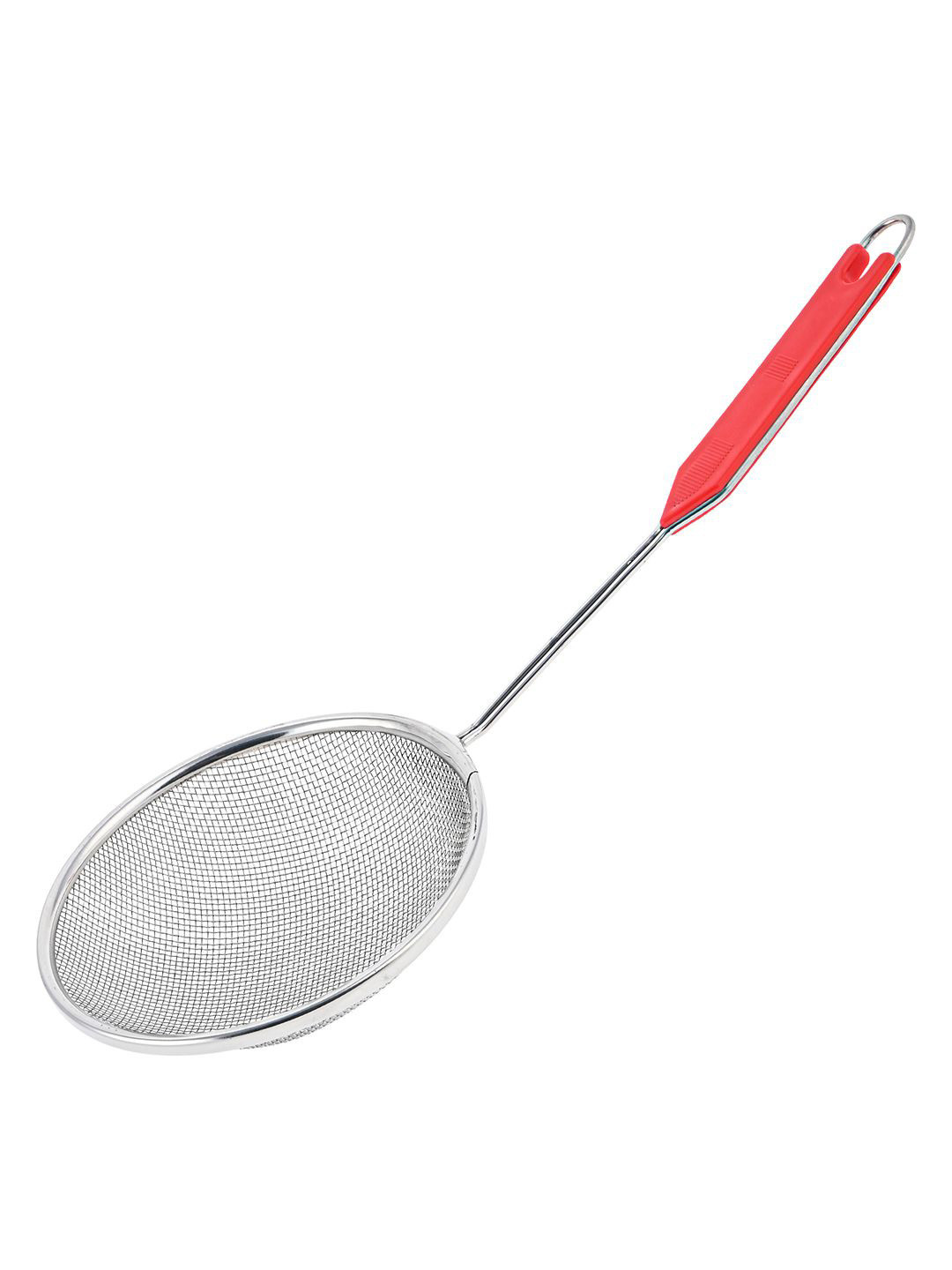 Kuber Industries Silver-Toned & Red Stainless Frying Steel Strainer