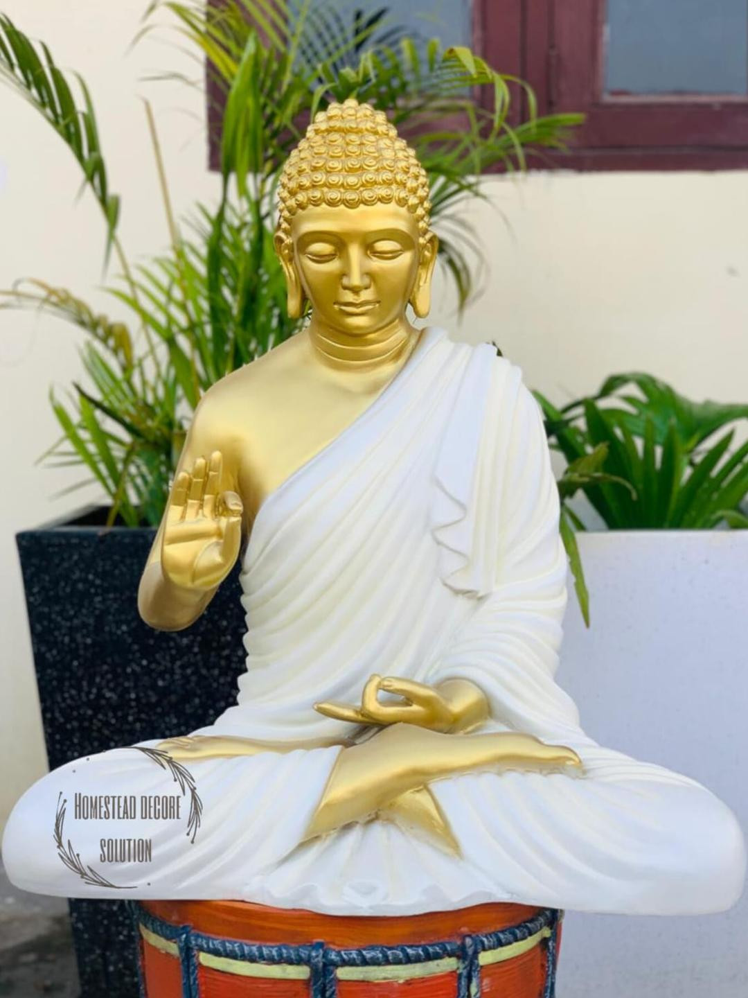 HOMESTEAD DECORE SOLUTION Gold Toned & White Buddha Idol Showpiece