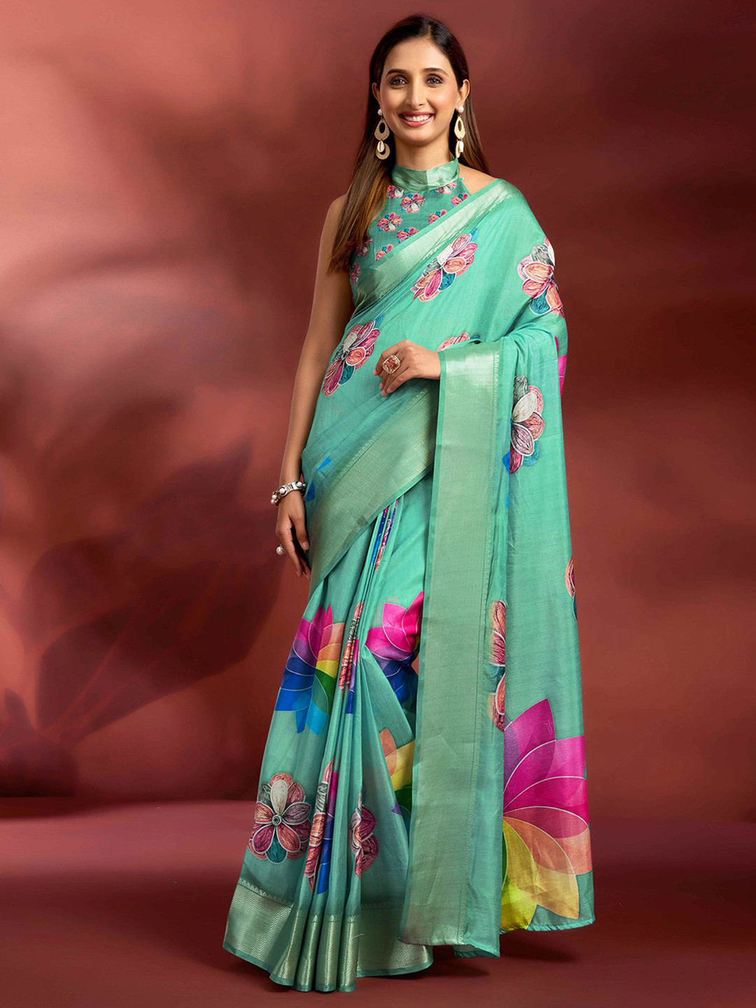 Mitera Floral Woven Design Zari Ready to Wear Saree