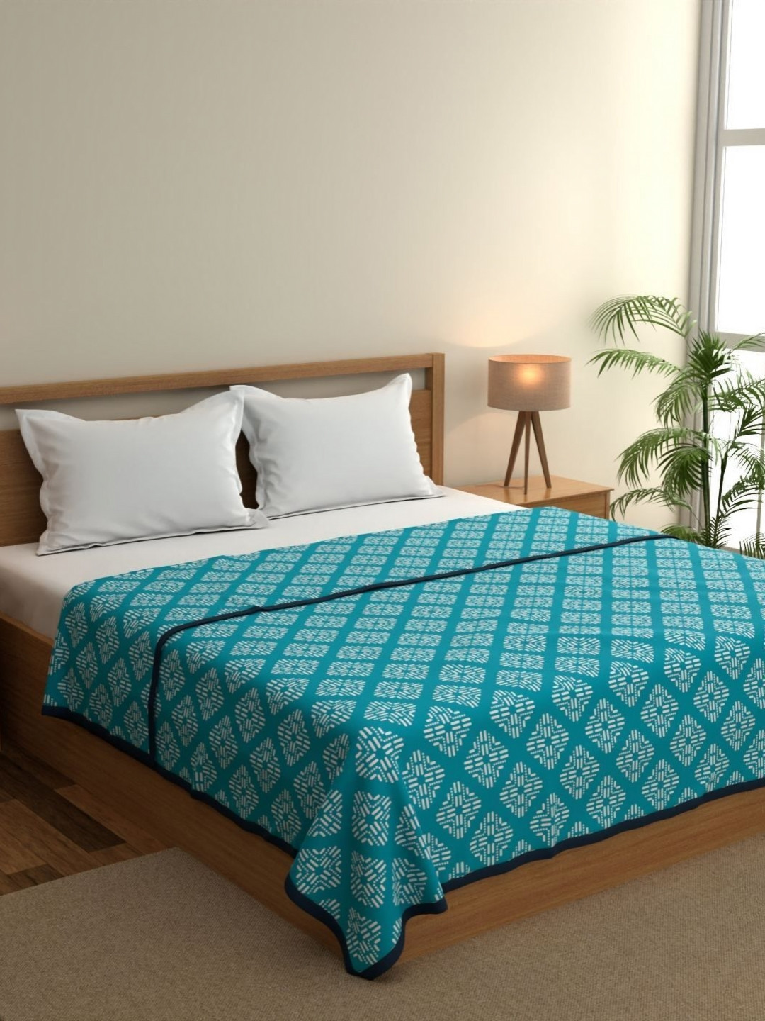 home expressions Ambrosia Turquoise Blue Printed Cotton AC Room 120 GSM Double Bed Dohar