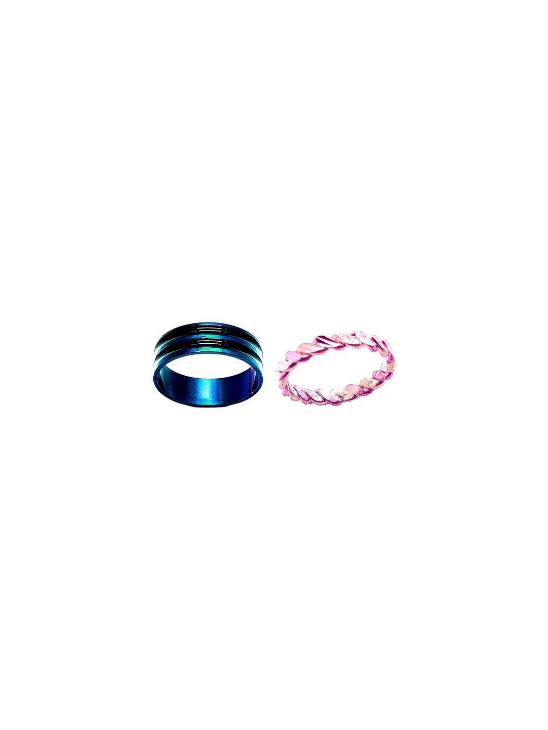 Dynamic Retail Global Set of 2 Rings for Men & Women, Purple-Blue Brass Ring ()