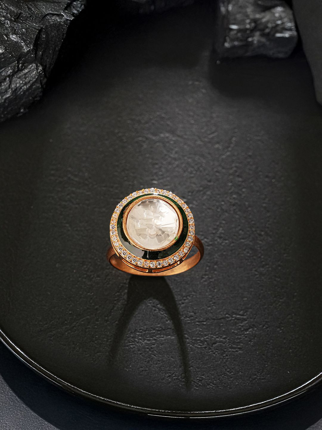 Saraf RS Jewellery Incut Kundan Mossanite Studded Minimal Bridal Adjustable Finger Ring