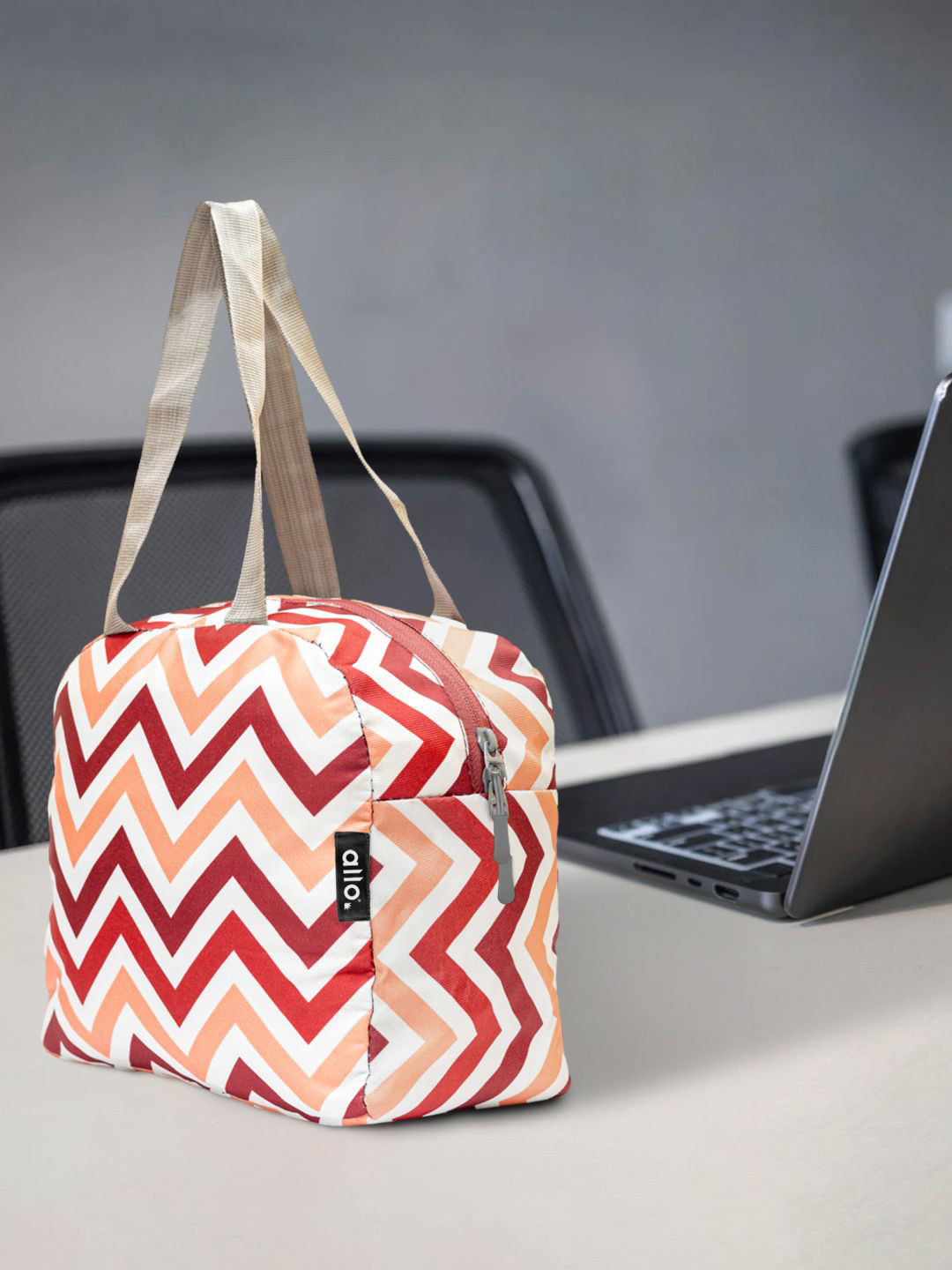 Allo Red Chevron Lightweight Leakproof Washable Lunch Bag- 5L