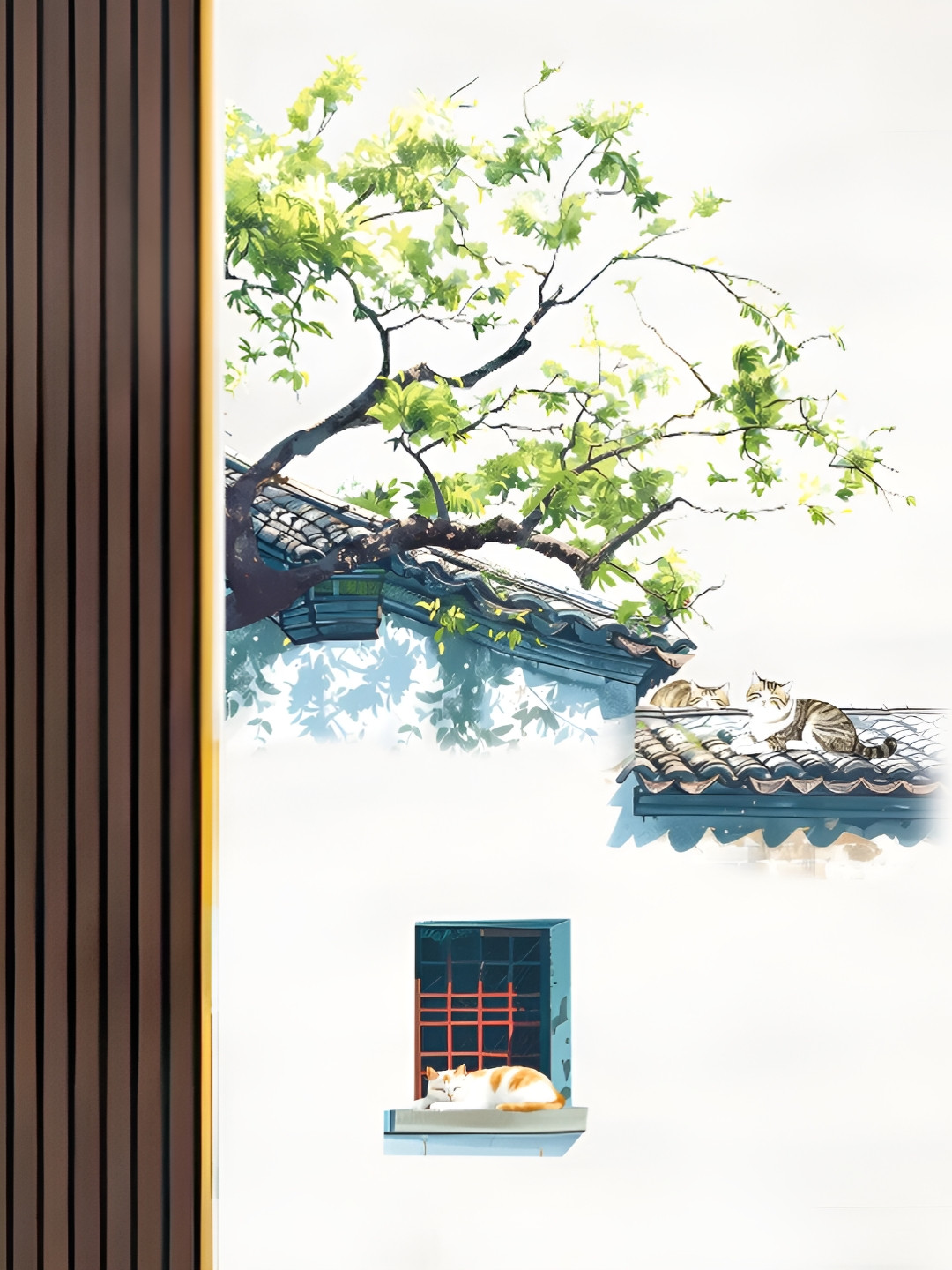 Jaamso Royals Blue & Green Landscape Eaves Printed Self-Adhesive & Durable Wall Sticker