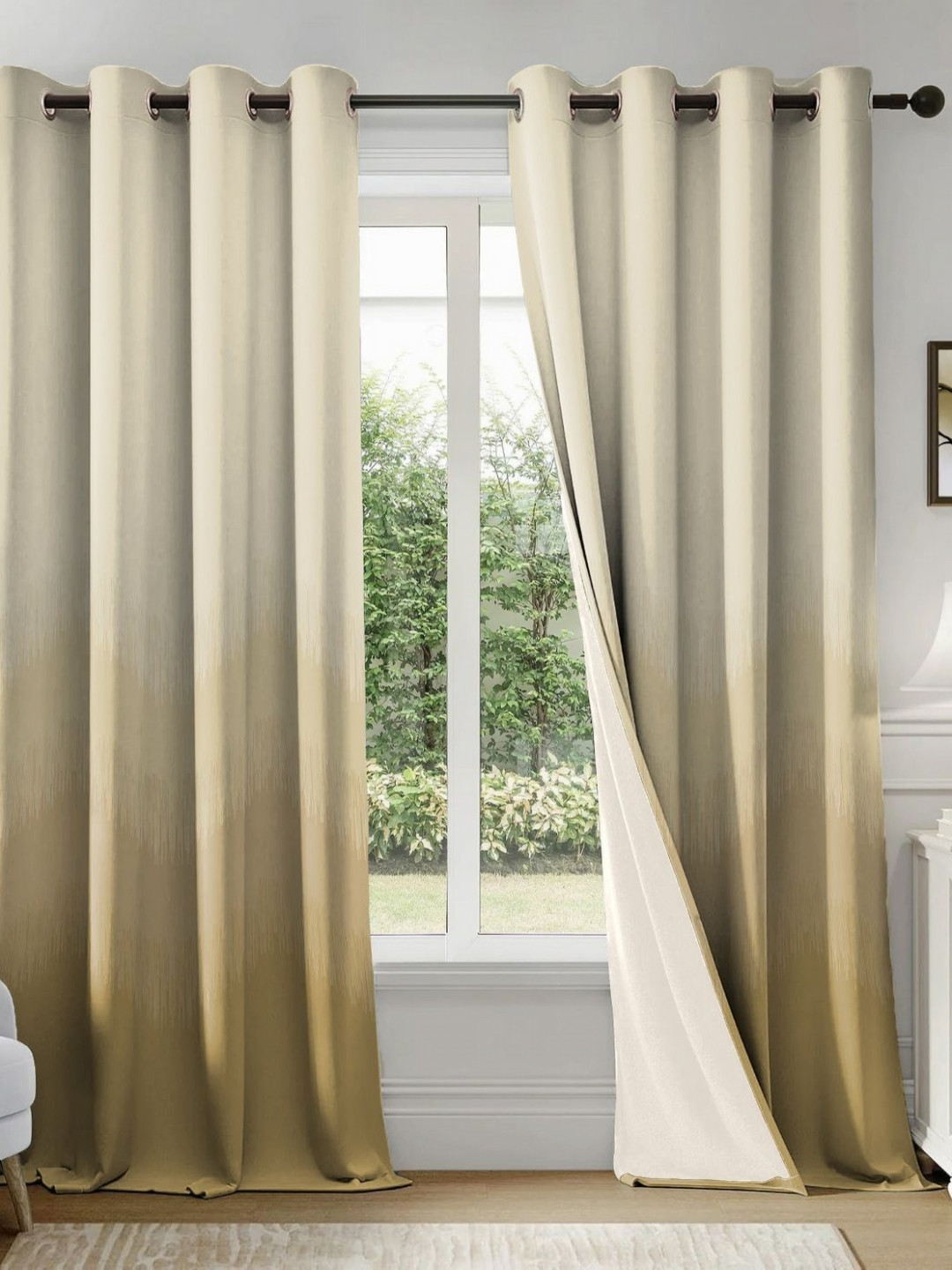 CASABLEU Cream And Brown 2 Pieces Black Out Long Door Curtains