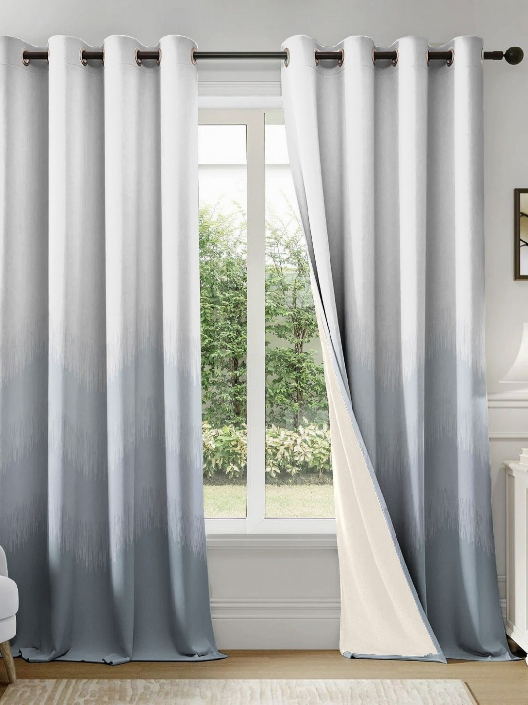 CASABLEU Blue And White 2 Pieces Black Out Door Curtains