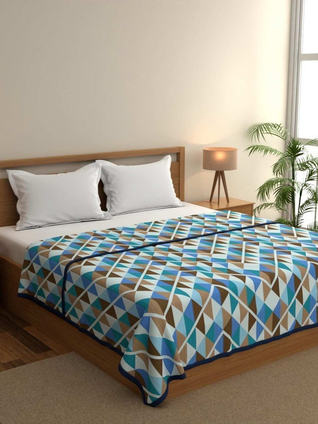 home expressions Meodow Blue & Brown Printed Cotton AC Room 150 GSM Double Bed Dohar