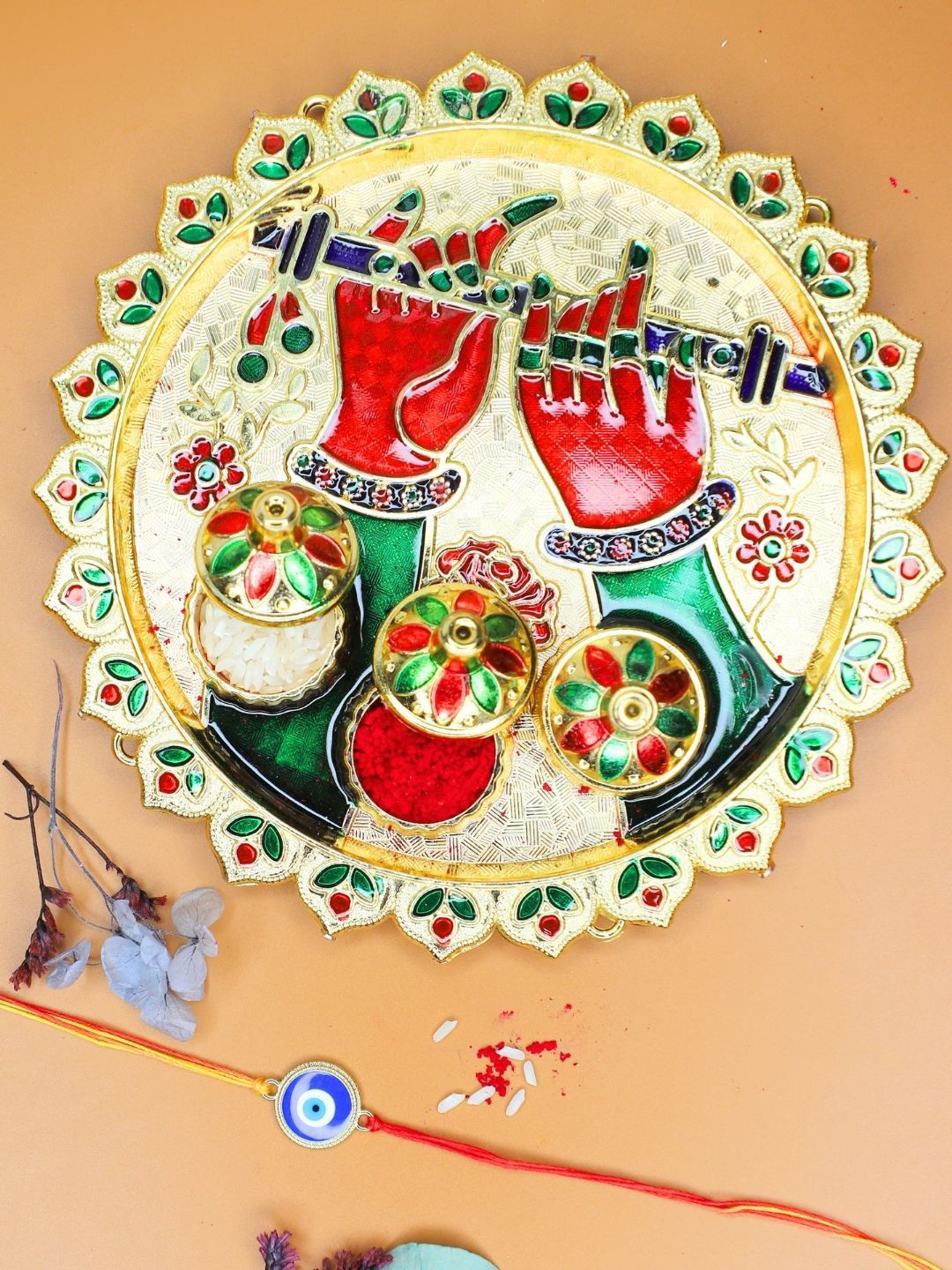 Anouk Evil-Eye Rakhi With Thali Greeting Card & Roli Chawal