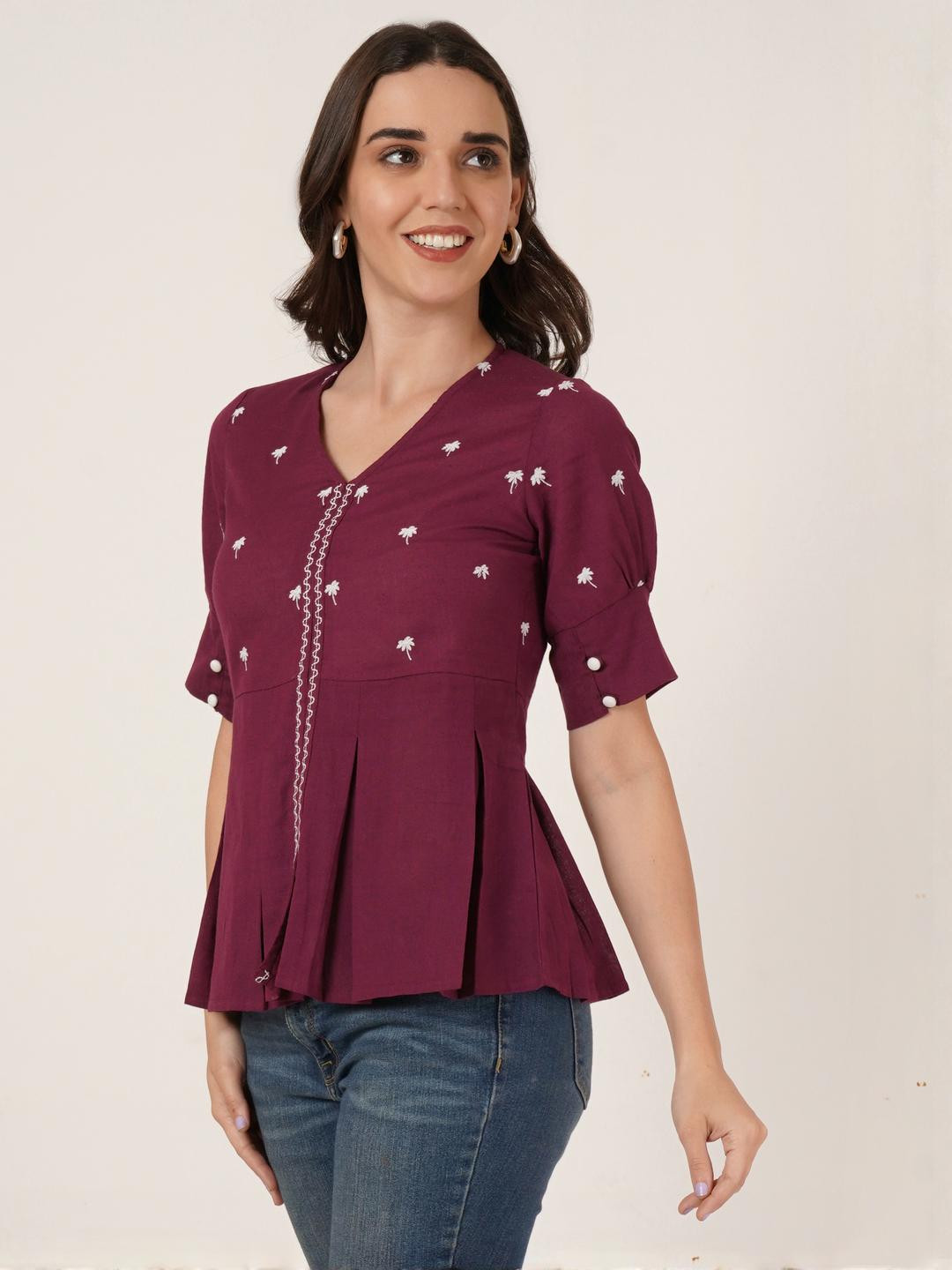 Women's Cotton Embroidered Short Kurti Top