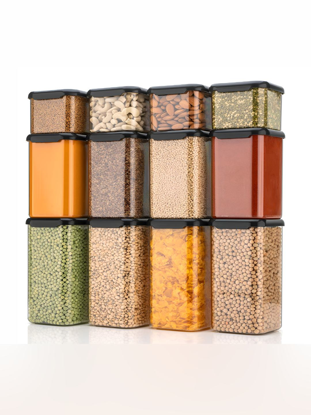 DEEJET Black & Transparent 12 Pieces Square Air Tight Graduated Containers