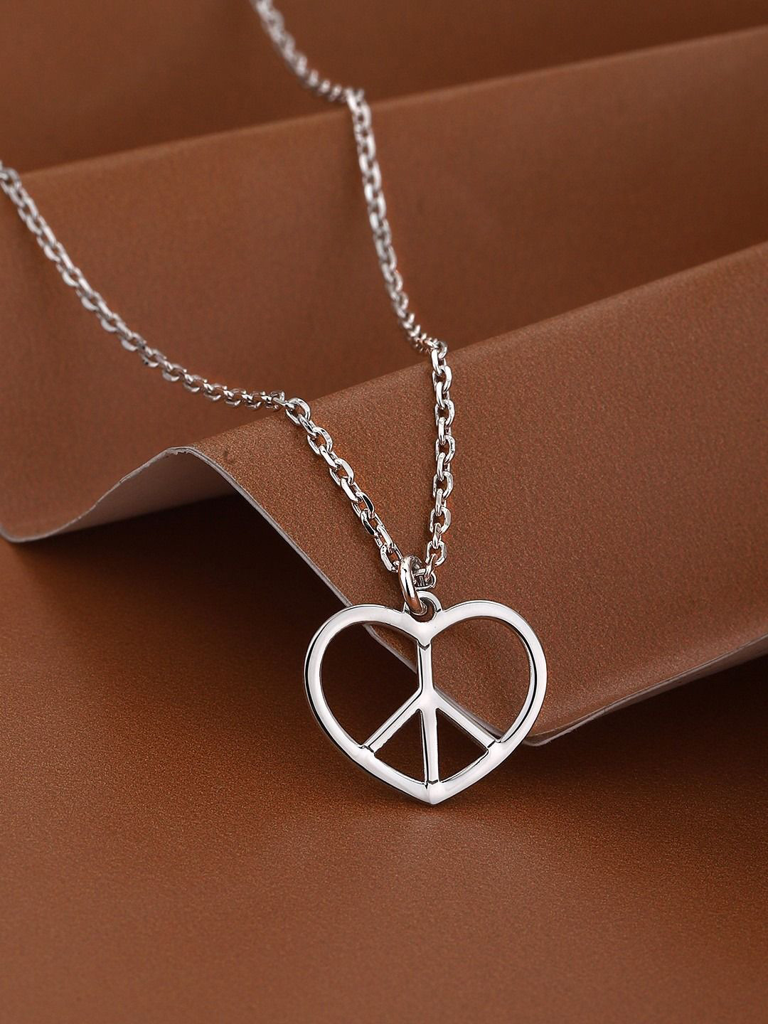 VANBELLE 925 Sterling Silver Rhodium Plated Love & Peace Pendant and Chain