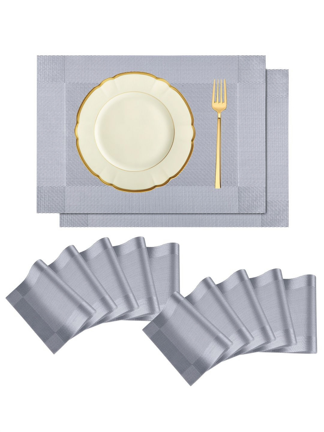 Aura Grey 12 Pieces Chatai-Designed Heat-Resistant Leather Rectangular Table Placemats