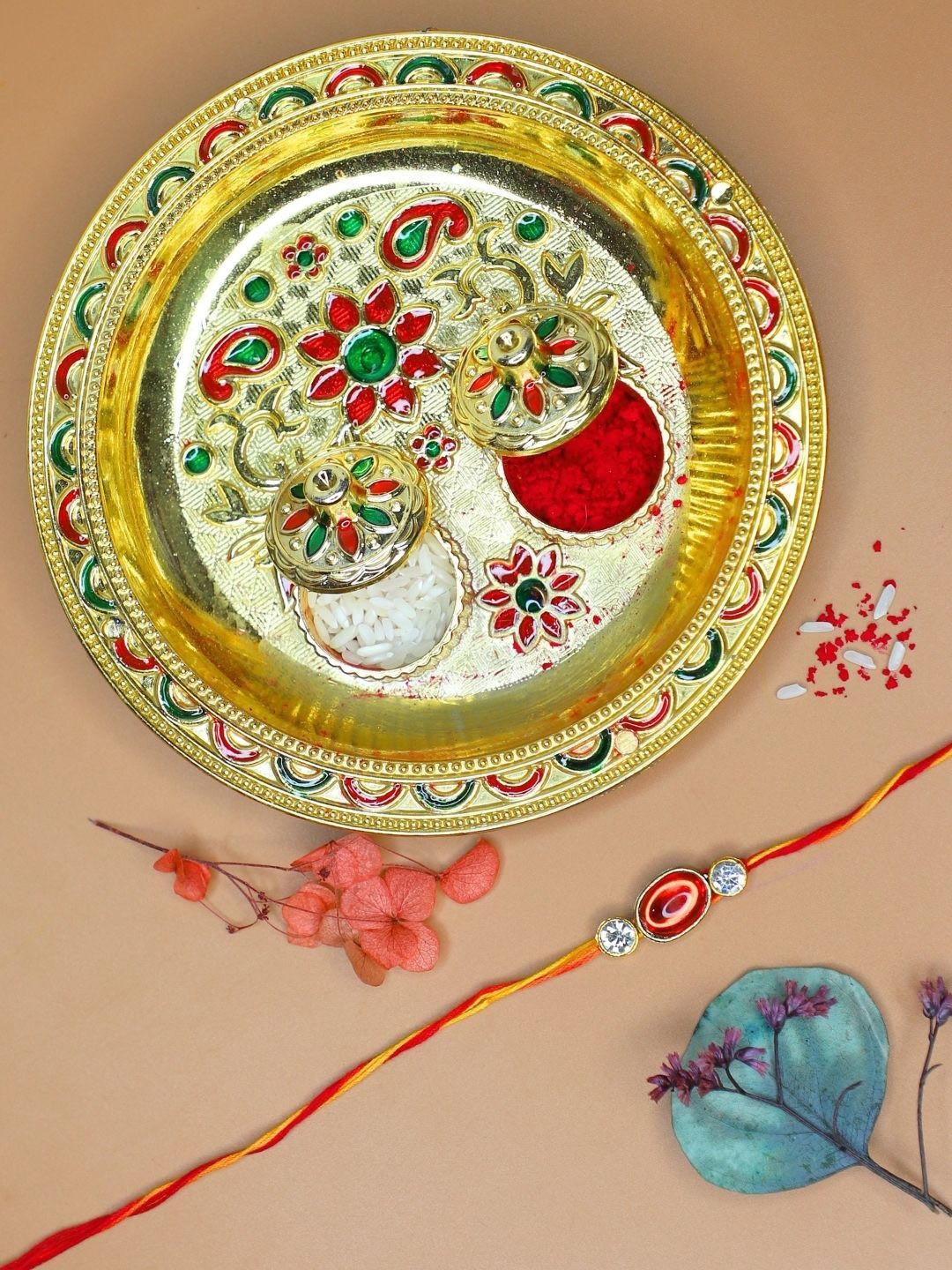 Anouk Stone Rakhi With Card & Thali