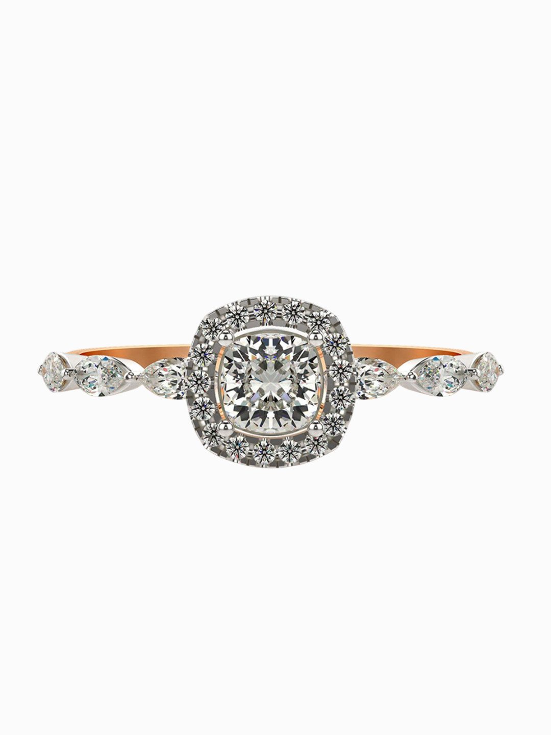 VALANOVA Women Sterling Silver Plated 18 Kt Rose Gold & Certified Diamond Ring 0.93cts