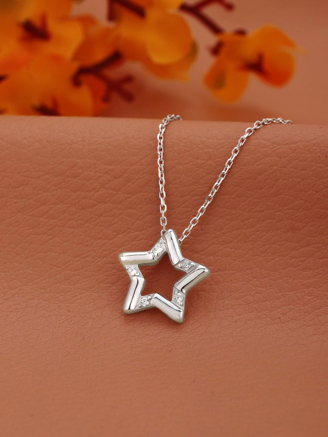 VANBELLE 925 Sterling Silver Rhodium Plated CZ Star Pendant and Chain