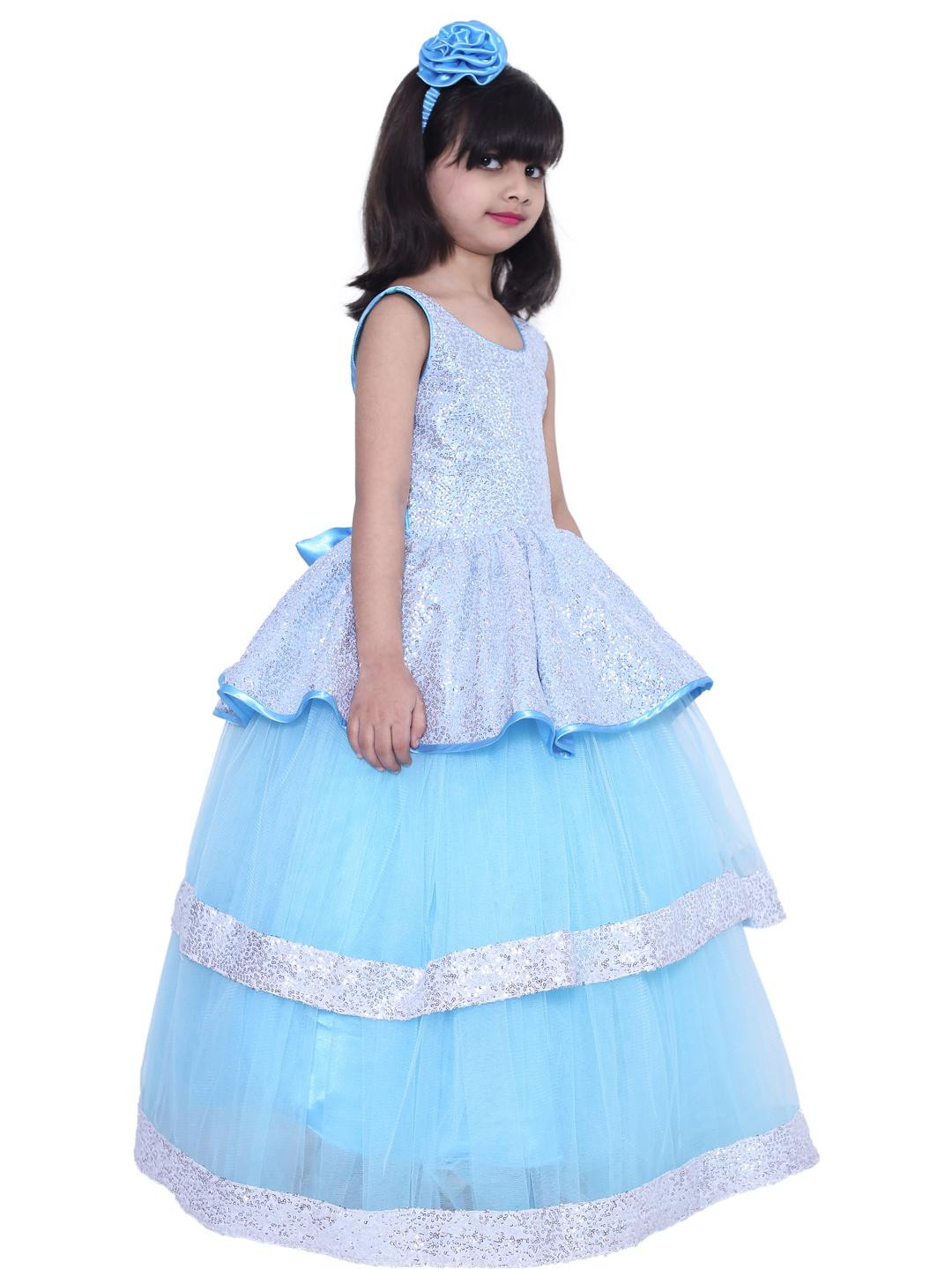 Shahina Fashion Girls Self Design Tiered Stone Detail Fit & Flare Dress