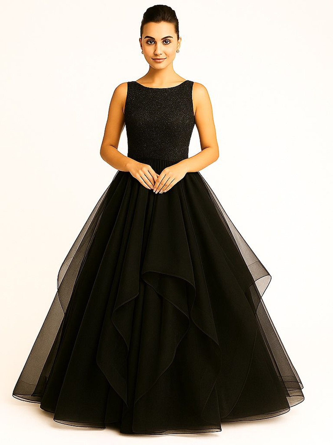 TILISM Women Embellished Boat Neck Backless Fit & Flare Maxi Dress